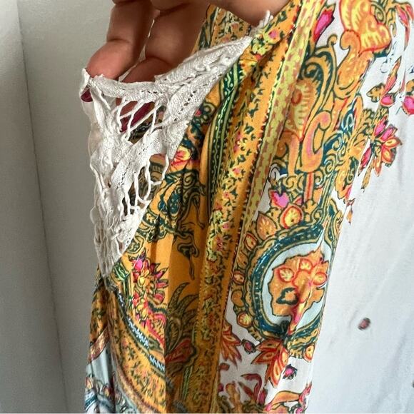 Free People Darjeeling Printed Slip Dress In Ivory Crochet Lace Sides Medium - Picture 5 of 7